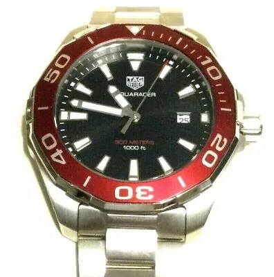 TAG HEUER AQUARACER WATCH Full Size Black Dial W/ Red Bezel Stainless Band 300m • $2499.99