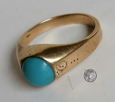 £142 • Buy Georgian Victorian Stirrup Ring Pinchbeck Gold Turquoise Glass Antique Ring Sz R