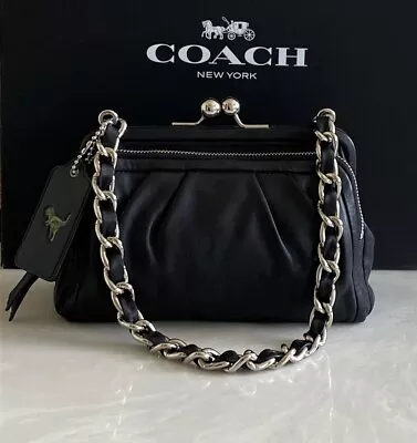 $237.15 • Buy Coach Black Leather Silver Chain Strap Satchel With Rexy Tag 13621 Euc