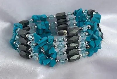 Magnetite Magnetic Wrap Bracelet Blue Faceted Glass & Dyed Howlite Chip • $10