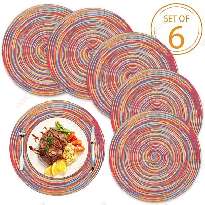 Set Of 6pcs Round Placemats Braided Woven Dinner Table Place Mats Washable 38cm • £9.99