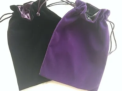 LARGE Purple Black Velvet FULLY Satin Lined Gift Tarot Bags Pouches 22cm X 16cm • £3.99