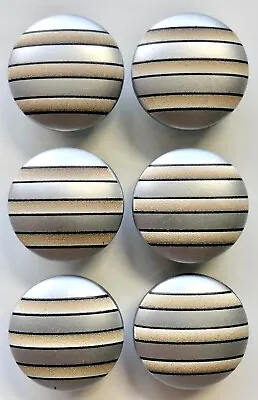 Striped Metal-Fronted Silver Buttons Domed Pack Of 6 4 Sizes Stripes • £2.49