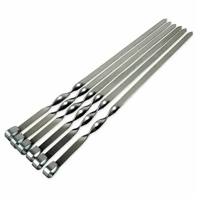 6pc BBQ Barbecue Grilling Kabob Kebab Flat Skewers Needle Chrome Made 40 50 60cm • £6.49