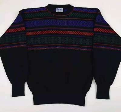Vintage 80s Meister Multicolor Pattern Wool Blend Ski Knit Sweater Vtg Rare USA  • $29.99