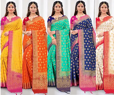 £27.99 • Buy Indian Banarasi Semi Silk Saree Formal Wedding Party Wear Designer Women Sari
