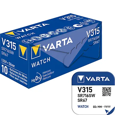 1 X VARTA® 315 Silver Oxide Coin Cell 1.55V Watch Battery V315 SR716SW SR67 • £2.31