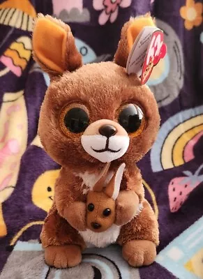 TY BEANIE BOOS Kipper The Momma Kangaroo 6  Plush Animal Doll Joey Brown Silk • $8