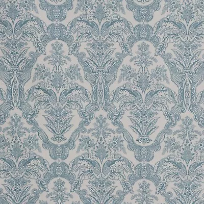 Siena Teal Damask Style Fabric 140cm Cotton Blend Classic Curtains Blinds • £1.79