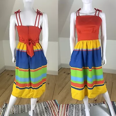Vintage 70s Rainbow Striped Midi Sun Dress The Great Entertainer Sears S Small • $40