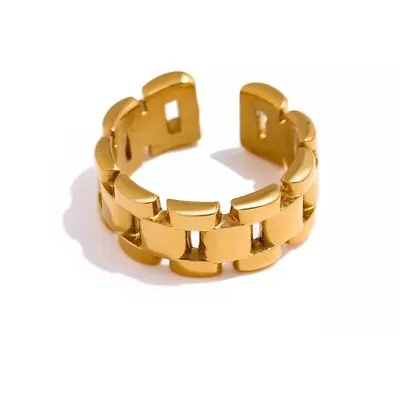 Vintage 14k Gold Plated Geometric Chain Adjustable Men Antique Ring Solid Women • $13.51