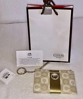 Mini Coach Zip Top Signature Gold Coin Purse/card Holder With Chain • $110