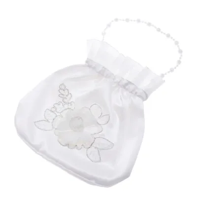 £8.46 • Buy White Bridal Bridesmaid Satin Flower Decorated Dolly Bag Handbag (Flower Pearl)