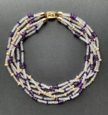 Vtg ARCHIMEDE SEGUSO For CHANEL PEARL & PURPLE CLEAR GLASS MULTI STRAND NECKLACE • $396