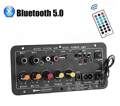 220V 12V Digital Bluetooth Amplifier Board Subwoofer Dual Microphone Karaoke Amp • £16.99