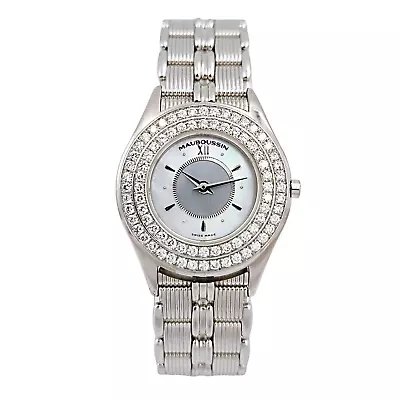 Ladies Mauboussin 26mm - 18K White Gold Watch With MOP Dial & Diamond Bezel. • $8995