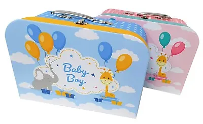 Baby Gift Set - Blue / Pink Hamper Box With Newborn Essentials Keepsake Suitcase • £14.99