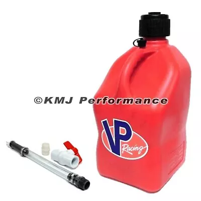 VP Racing Red Square 5 Gallon Race Fuel Jugs + Fill Hose W/ Ball Valve Shut Off • $46.95