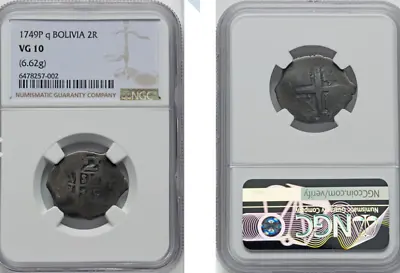 1749 Bolivia 2 Reales Silver Cob NGC VG10 • $150