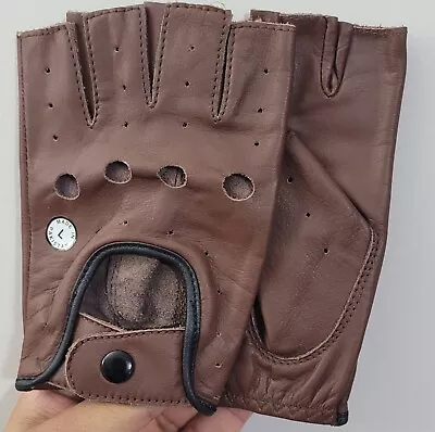 Fingerless Leather Driving Chauffer Cycling Gloves With Knuckle Holes (L Size) • $15.99