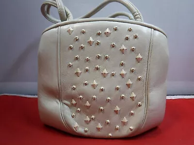 Genuine Capeskin Leather Ivory Rivet Studded Morris Moskowitz MM Mini Hand Bag • $20