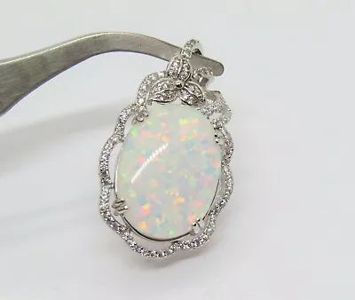 3Ct Oval Cut Fire Opal Vintage Pendant Necklace 14K White Gold Finish Free Chain • $87.74