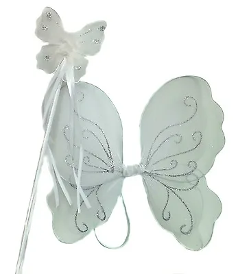 £5.39 • Buy White Fairy Christmas Angel Wings And Wand Fancy Dress Sse For Girls Dressing Up