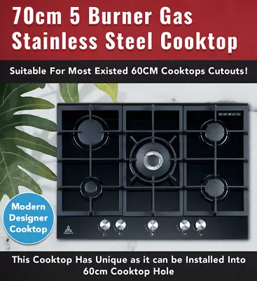 $499 • Buy TRINITY TRG700BK 5 Burner 60cm Built-in Gas WOK Cooktop MOST AREAS FREE DELIVERY