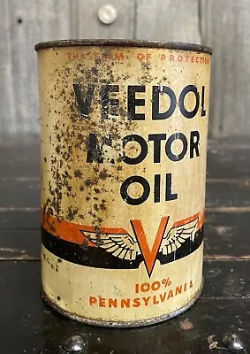 Vintage 1 Qt Veedol Motor Oil Tin Can Gas Station Advertising Nice Rustic Patina • $65
