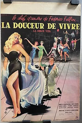 La Dolce Vita Federico Fellini Marcello Mastroianni Anita Ekberg Movie Poster • $700