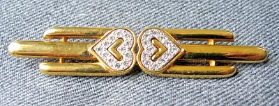Vintage Signed Monet Clear Rhinestones Hearts Silvered & Golden Metal Pin • $5.99