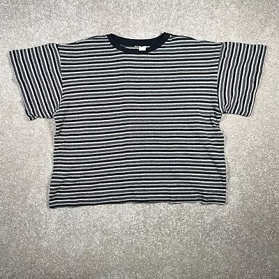 Vintage Single Stitch Striped Size Large Cropped T Shirt Short Sleeve Black • $12.94