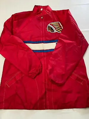 Mens VINTAGE Red Nylon Indian Patched Racing Jacket Sz S • $89.99
