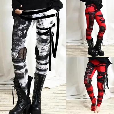 Women Gothic Punk Leggings Casual High Waist Pants Skinny Stretchy Trousers NEW • £3.99