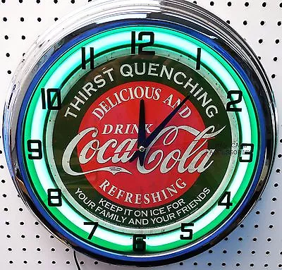 17  Drink Coca-Cola Thirst Quenching Coke Sign Green Neon Clock • $205.49