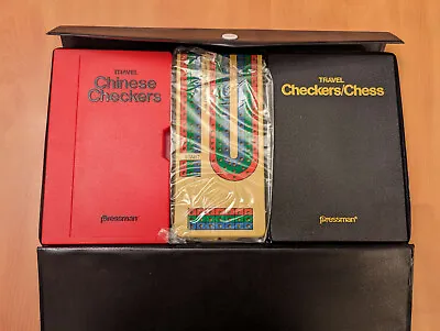 $18 • Buy Vtg Pressman Magnetic Travel Board Game Set Chess Chinese Checkers Cribbage