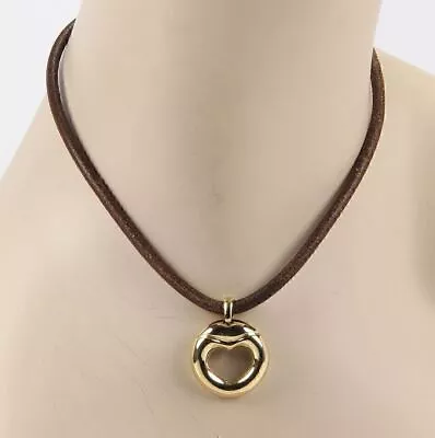 Movado 18k Yellow Gold Heart Pendant Leather Cord Necklace • $1799