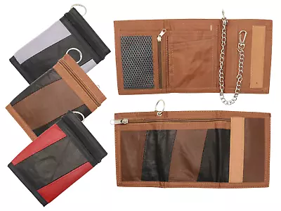 Mens Women Boys Girls Trifold  Leather Canvas  Key-Ring Wallet Zip Belt Hook • £6.99