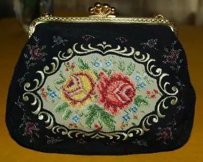 Silk Evening Bag Vintage Roses Petit Point Embroidery • $34