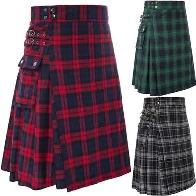 Men's Short Skirt Traditional Highland Tartan Practical Kilt Mens Skirt Vintage • $21.99