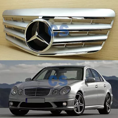 Silver + Chrome Star 4 Fin Front Grille Fit Benz W211  E-Class 2007-2009 • $180.12