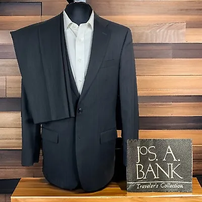 Jos A Bank 2 Piece Suit Mens 40L 30x33 Solid Dark Gray Tailored Fit • $79.20