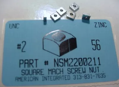 #2-56 Square Machine Screw Nut Steel Zinc Plated 3/16 Af X 1/16 Th (50) • $9.75