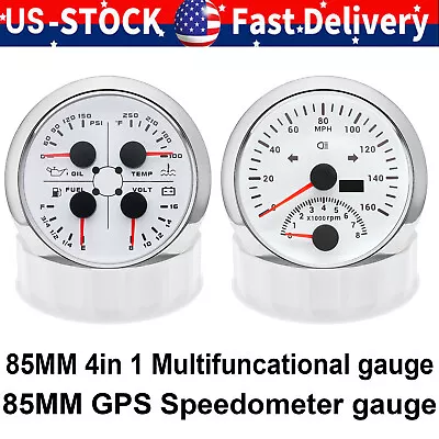 2 Gauge Set 85MM GPS Speedometer 0-160MPH 85mm 4in 1 Fuel Water Temp Press Volt  • $98.89
