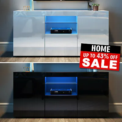 £142.87 • Buy Modern TV Unit Cabinet Stand High Gloss Doors 135cm With LED Lights Drawers