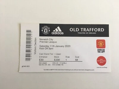 £2.99 • Buy MANCHESTER UNITED V NORWICH CITY 11th Jan 2020 MATCH TICKET - RASHFORD 200th APP
