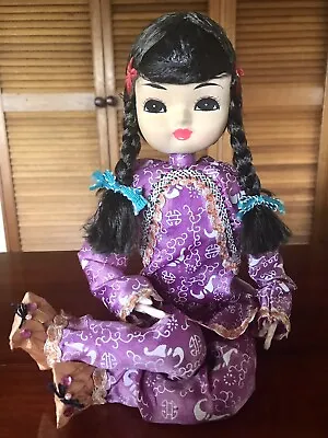 Vintage Big Eyed Japanese Asian Doll Bend Pose Stockinette 14  • $12