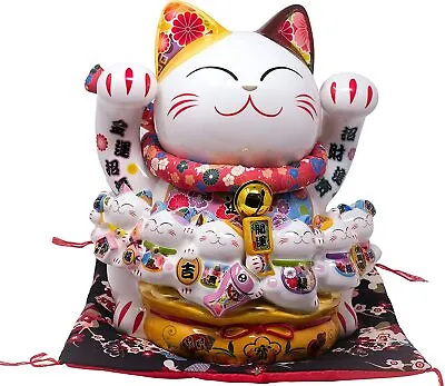 Ceramic Maneki-Neko Waving Arm Lucky Cat - Size: 10.2 (L) X 14.1  (W) X 15 (H) • $349