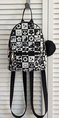 LD Black White Mini Backpack Purse Mushroom Pom Ying Yang Butterfly Flower • $12
