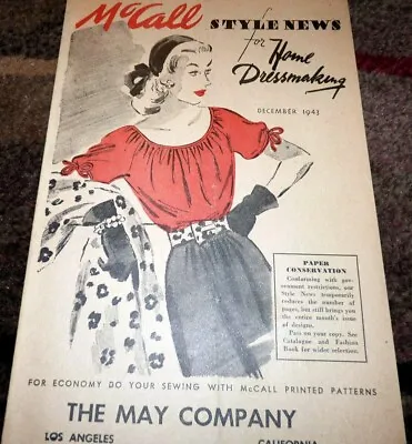 RARE VTG 1940s McCALLS PATTERNS CATALOG 1943 • $12.99